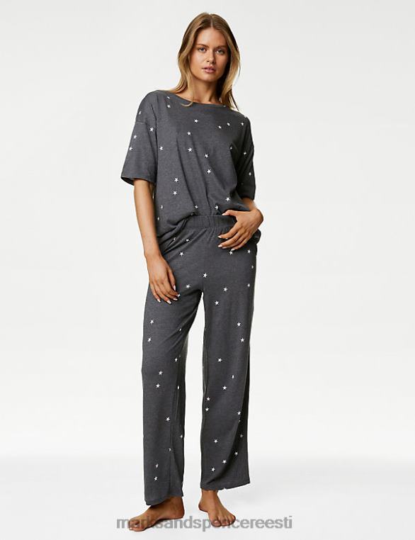 pesu ee Marks & Spencer unisex puuvillane modaal-tähtprinteriga pidžaamakomplekt süsi NZTRN3338