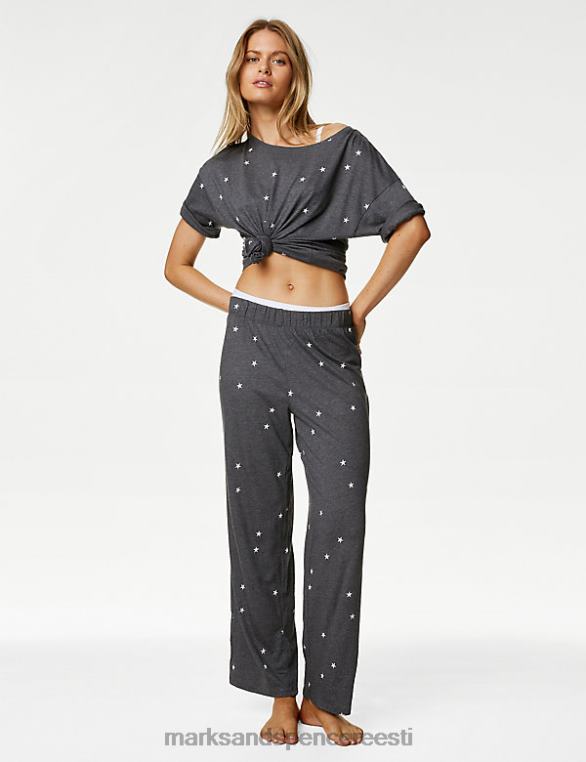 pesu ee Marks & Spencer unisex puuvillane modaal-tähtprinteriga pidžaamakomplekt süsi NZTRN3338