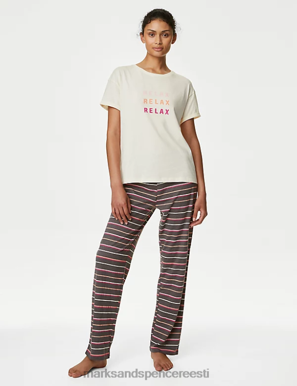 pesu ee Marks & Spencer unisex puuvillane rich relax slogan pidžaamakomplekt elevandiluu segu NZTRN3334