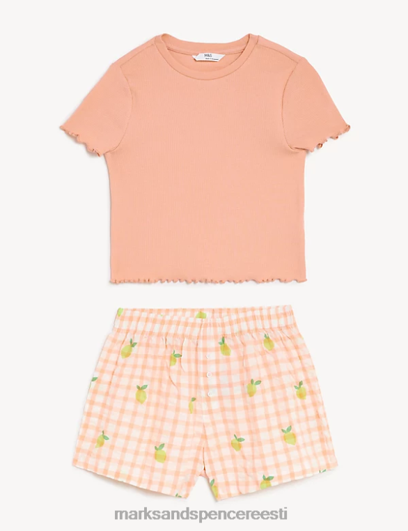 pesu ee Marks & Spencer unisex puuvillane sidruniruuduline lühike pidžaamakomplekt apelsini segu NZTRN9444