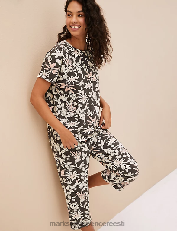pesu ee Marks & Spencer unisex puuvillase džunglimustriga kärbitud pidžaamakomplekt tumehall NZTRN3659