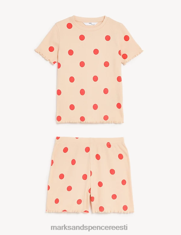 pesu ee Marks & Spencer unisex puuvillase laigulise soonikuga lühike pidžaamakomplekt hele virsik NZTRN9568