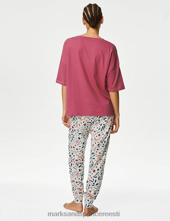 pesu ee Marks & Spencer unisex puuvillase rebase mustriga mansetiga pidžaamakomplekt vaarikas NZTRN3452