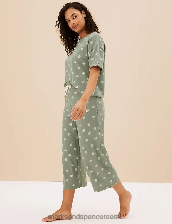 pesu ee Marks & Spencer unisex puuvillasegust vahvliga pidžaamapüksid tolmune roheline NZTRN3580