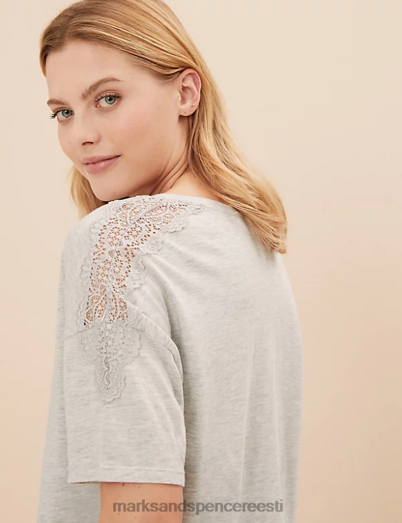 pesu ee Marks & Spencer unisex puuvillasest modaalpitsist pidžaamakomplekt helehall NZTRN3378