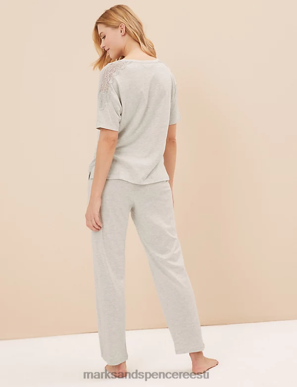 pesu ee Marks & Spencer unisex puuvillasest modaalpitsist pidžaamakomplekt helehall NZTRN3378