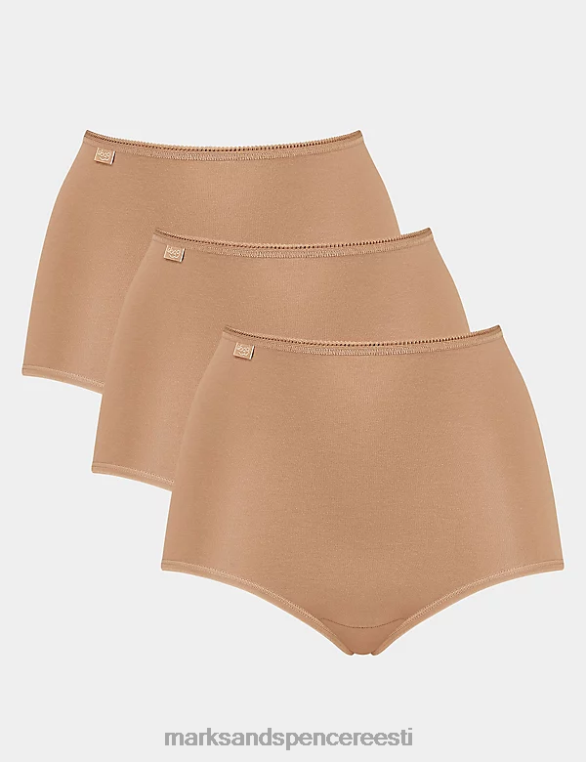 pesu ee Marks & Spencer unisex 3pk mikrokiust kõrge vöökohaga täispüksid beež NZTRN4612