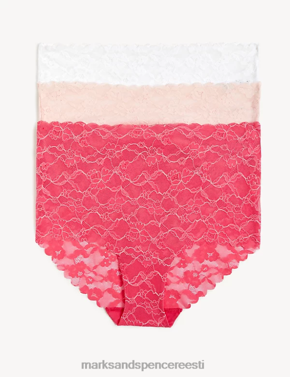 pesu ee Marks & Spencer unisex 3pk vabalõikelised pitsist täispüksid soe roosa NZTRN4109