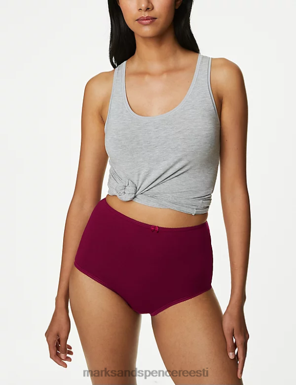 pesu ee Marks & Spencer unisex 5 tk puuvillarikkad lükra täispüksid tumepunane segu NZTRN3751