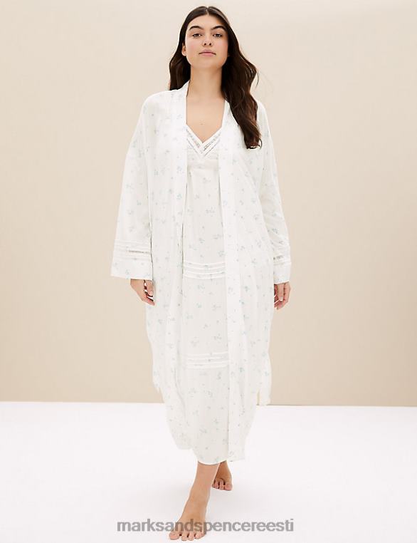pesu ee Marks & Spencer unisex lillelise pitsiga pikk hommikumantel valge segu NZTRN3451
