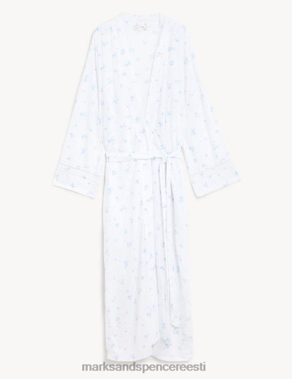 pesu ee Marks & Spencer unisex lillelise pitsiga pikk hommikumantel valge segu NZTRN3451