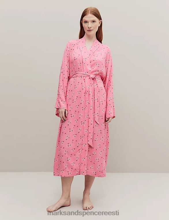pesu ee Marks & Spencer unisex lillemustriga pikk kimono rüü roosa segu NZTRN3562