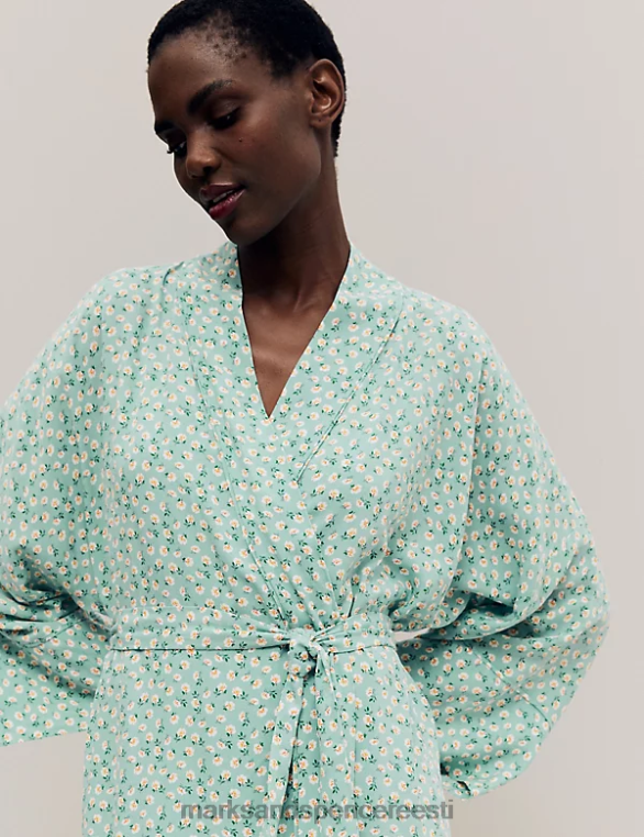 pesu ee Marks & Spencer unisex lillemustriga pikk kimono rüü teal segu NZTRN3556