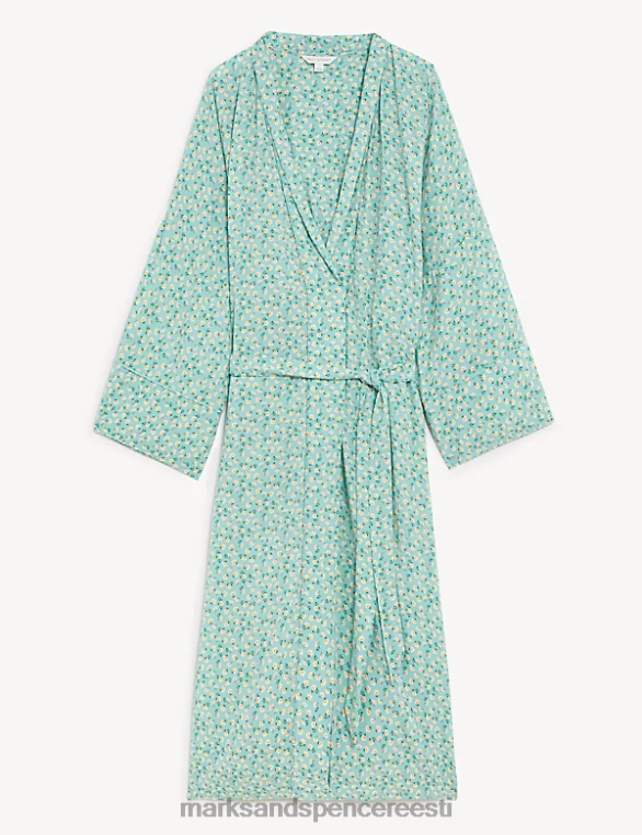 pesu ee Marks & Spencer unisex lillemustriga pikk kimono rüü teal segu NZTRN3556
