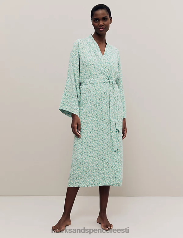 pesu ee Marks & Spencer unisex lillemustriga pikk kimono rüü teal segu NZTRN3556