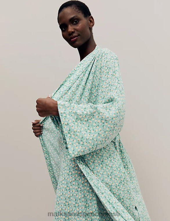 pesu ee Marks & Spencer unisex lillemustriga pikk kimono rüü teal segu NZTRN3556