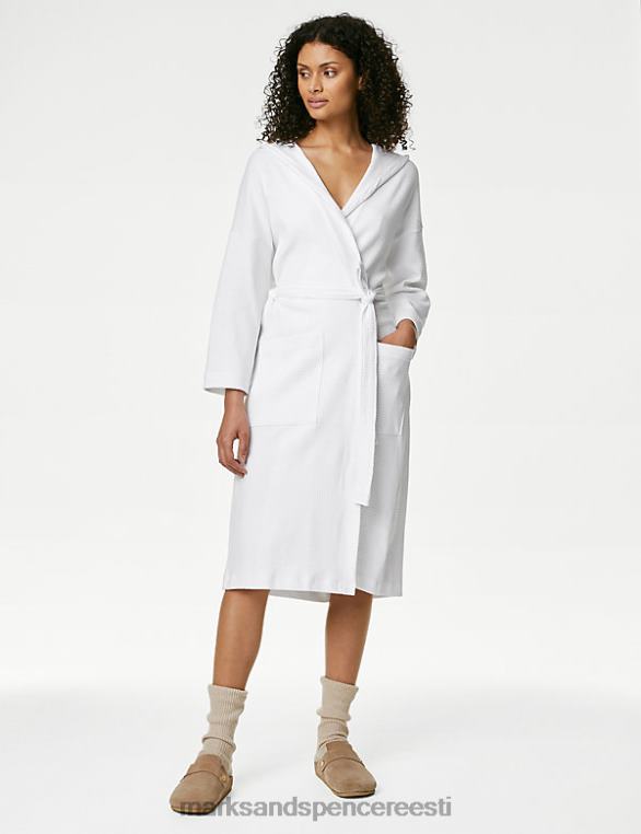 pesu ee Marks & Spencer unisex puhtast puuvillast jersey vahvliga hommikumantel valge NZTRN3512