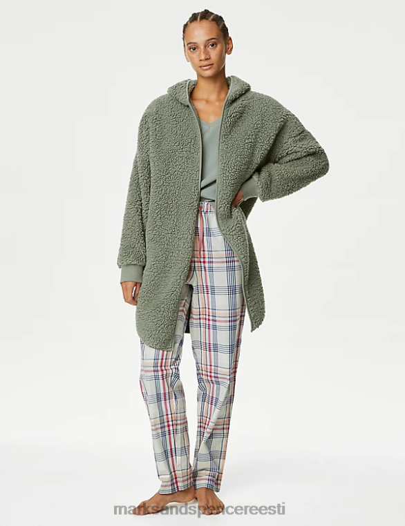 pesu ee Marks & Spencer unisex teddy borg kapuutsiga kardigan tolmune roheline NZTRN3864