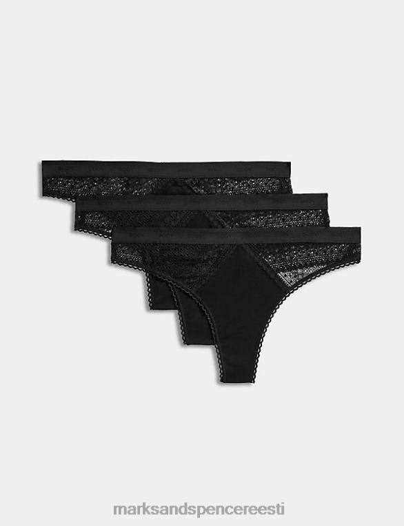 pesu ee Marks & Spencer unisex 3pk puuvillane lahedate mugavate stringidega must NZTRN3932