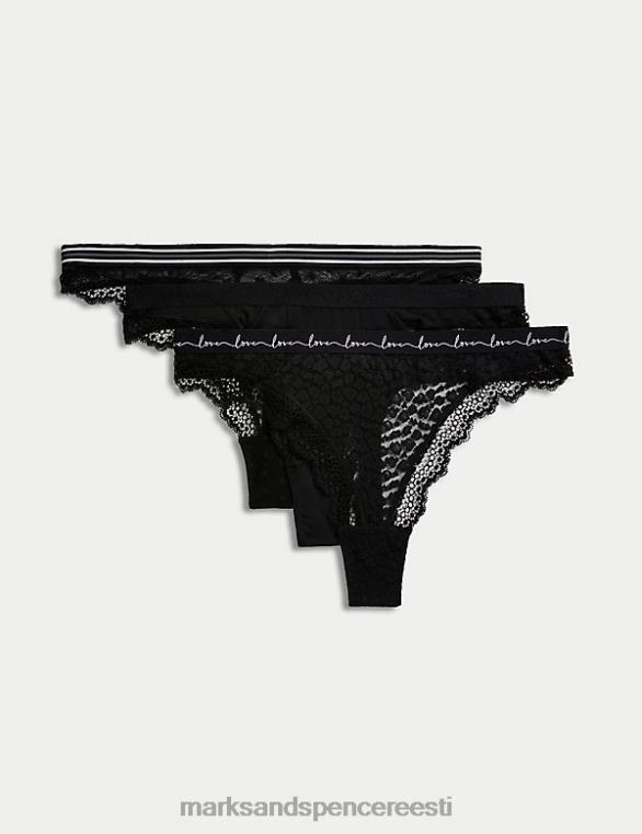 pesu ee Marks & Spencer unisex 3pk võrgust ja pitsist stringid must NZTRN4615