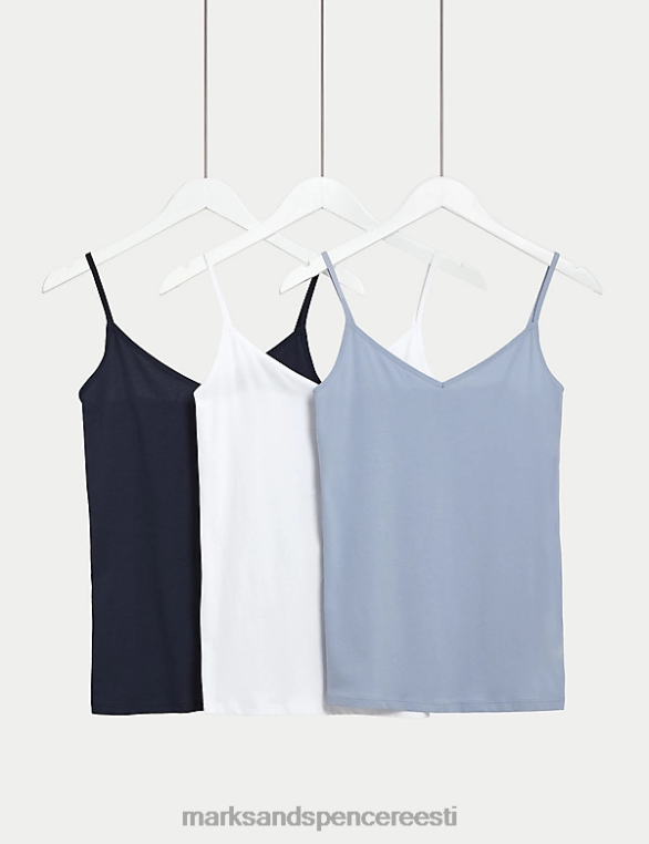 pesu ee Marks & Spencer unisex 3pk puuvillased rihmaga vestid tuhmunud sinine NZTRN3757