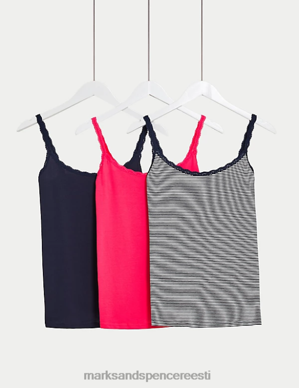 pesu ee Marks & Spencer unisex 3pk puuvillased rikkaliku pitsiga vestid roosa segu NZTRN3746