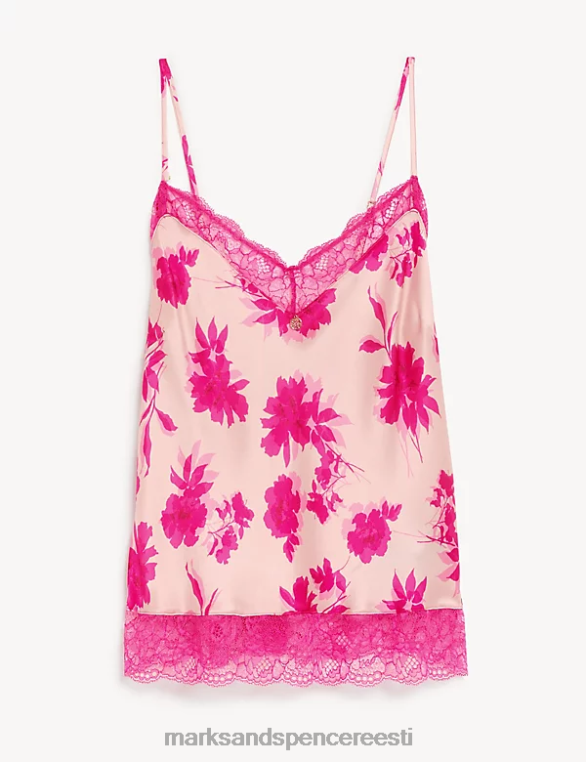 pesu ee Marks & Spencer unisex laylani siidist ja pitsist lilleline cami roosa segu NZTRN3886