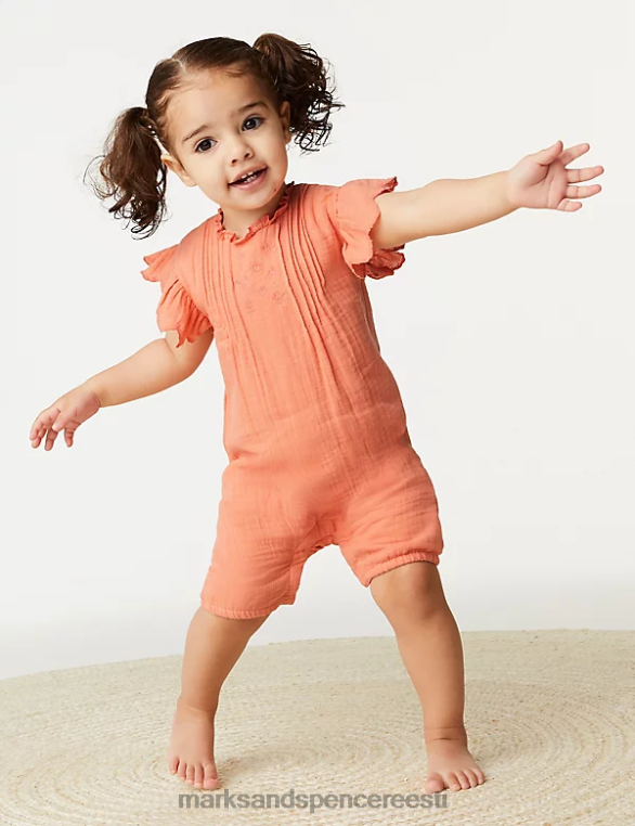 Riietus ee Marks & Spencer unisex puhtast puuvillast tikitud lilleline kampsun apelsini segu NZTRN7711