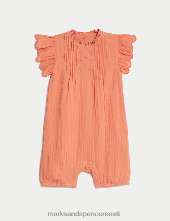 Riietus ee Marks & Spencer unisex puhtast puuvillast tikitud lilleline kampsun apelsini segu NZTRN7711