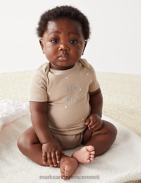 Riietus ee Marks & Spencer unisex puuvillane rikas kohapeal big hugs slogan bodysuit biskviit NZTRN7491