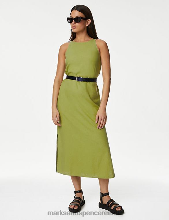Riietus ee Marks & Spencer unisex linane rikkalik kõrge kaelusega midi slip kleit keskmine roheline NZTRN1126