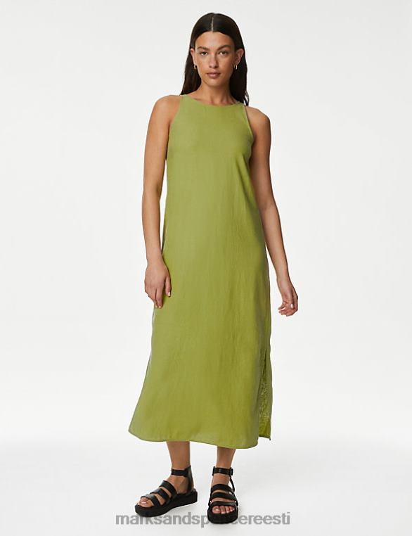 Riietus ee Marks & Spencer unisex linane rikkalik kõrge kaelusega midi slip kleit keskmine roheline NZTRN1126
