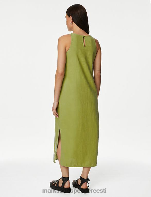 Riietus ee Marks & Spencer unisex linane rikkalik kõrge kaelusega midi slip kleit keskmine roheline NZTRN1126