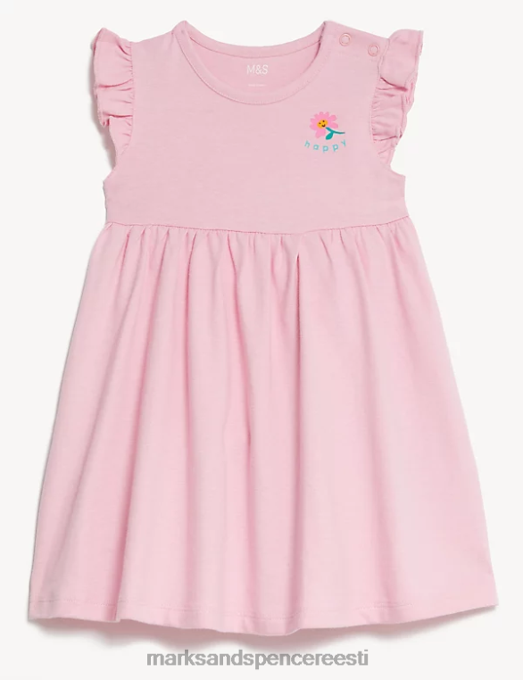 Riietus ee Marks & Spencer unisex puhtast puuvillast sasiga kleit heleroosa NZTRN7697