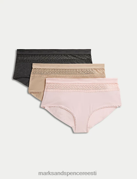 Riietus ee Marks & Spencer unisex 3pk puuvillased kõrged lühikesed püksid pehme roosa NZTRN4533