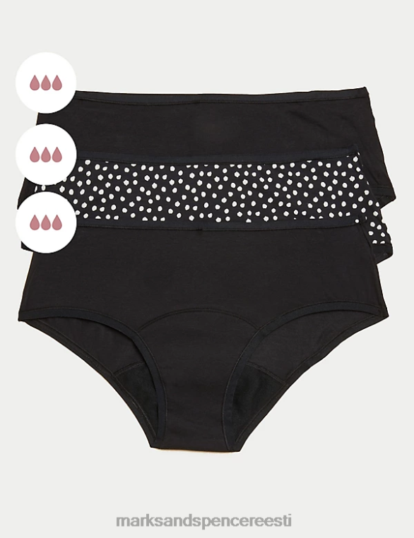 Riietus ee Marks & Spencer unisex 3pk tugeva imavusega perioodi madala tõusuga lühikesed püksid must segu NZTRN3961