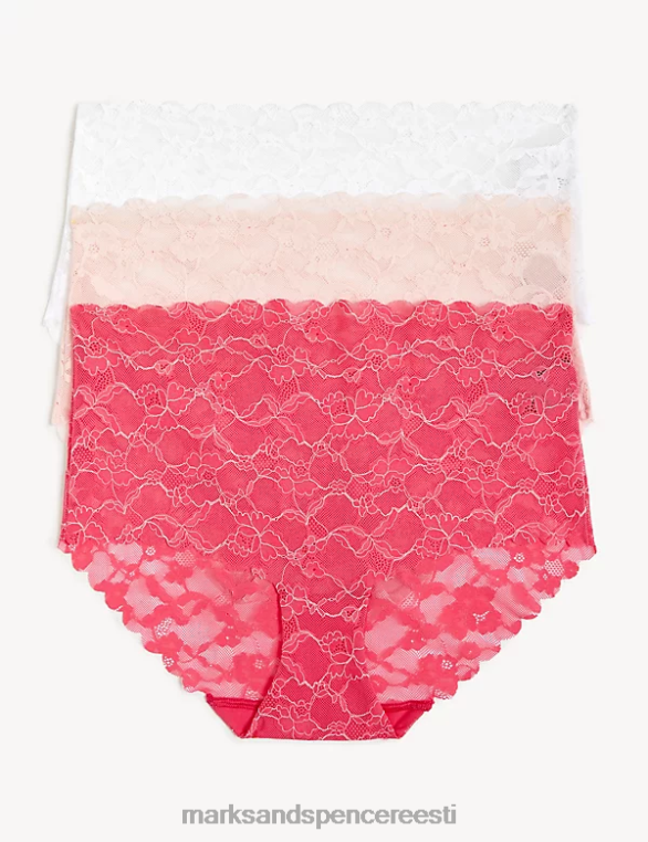 Riietus ee Marks & Spencer unisex 3pk vabalõikelised pitsist kõrged püksid soe roosa NZTRN4009