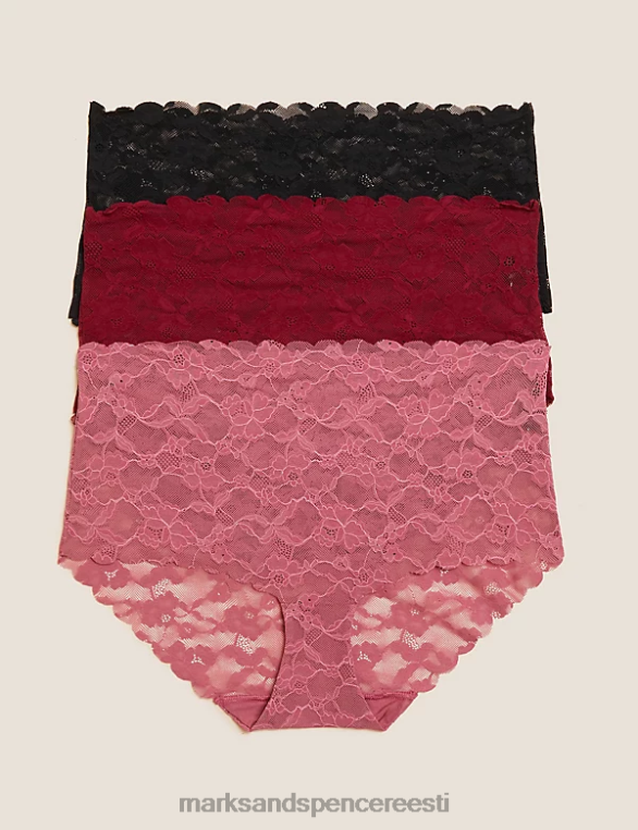 Riietus ee Marks & Spencer unisex 3pk vabalõikelised pitsist kõrged püksid tume vaarikas NZTRN3722