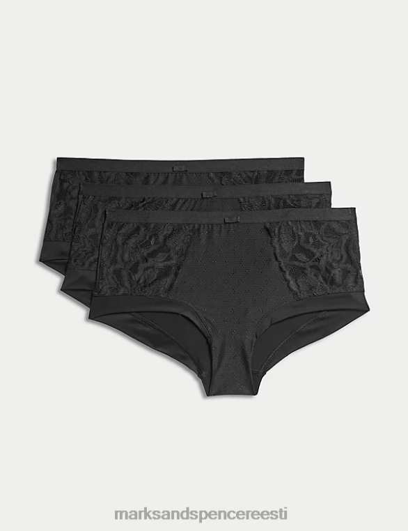 Riietus ee Marks & Spencer unisex 3pk wildblooms kõrge kõrgusega lühikesed püksid must NZTRN4119