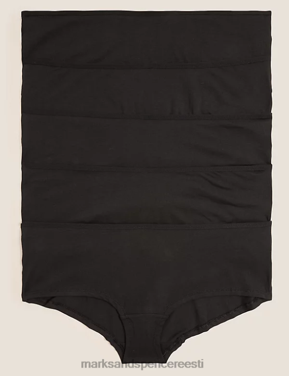Riietus ee Marks & Spencer unisex 5pk puuvillarikkast lükrast madala tõusuga lühikesed püksid must NZTRN3823