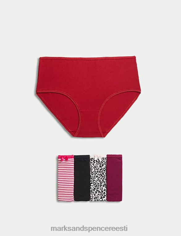Riietus ee Marks & Spencer unisex 5pk puuvillased lükratrükiga kõrged lühikesed püksid erkroosa segu NZTRN3940