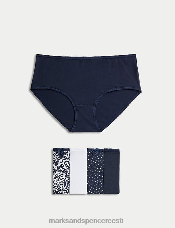 Riietus ee Marks & Spencer unisex 5pk puuvillased lükratrükiga kõrged lühikesed püksid mereväe segu NZTRN3693