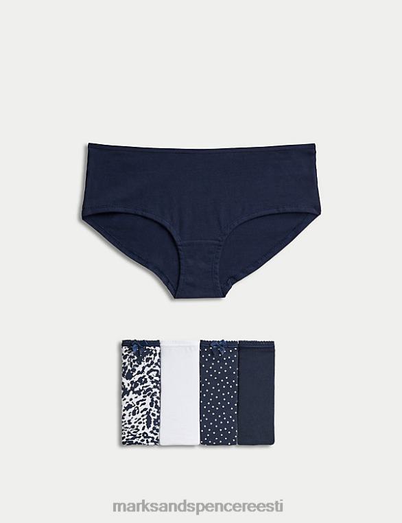 Riietus ee Marks & Spencer unisex 5pk puuvillased lükratrükiga madalad lühikesed püksid mereväe segu NZTRN4048