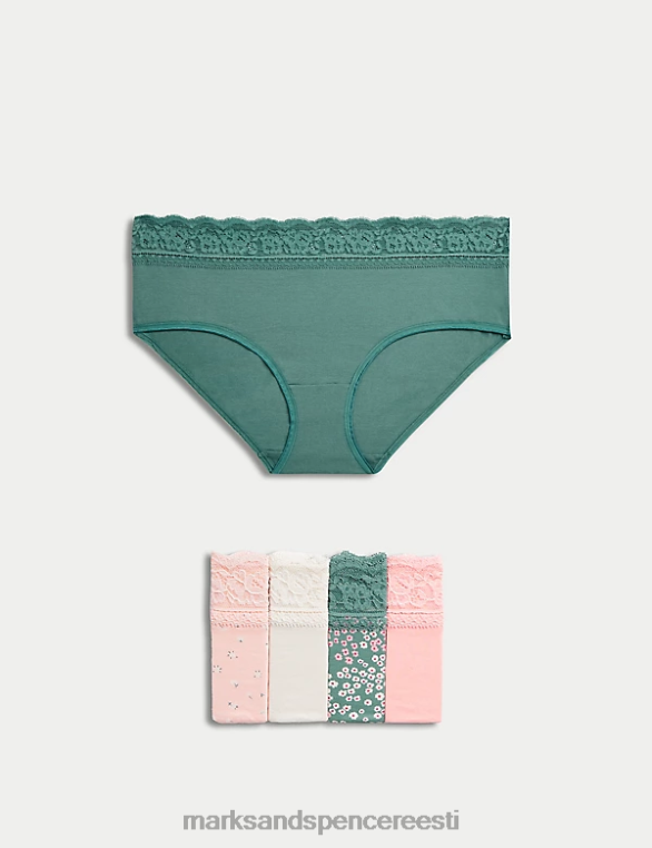 Riietus ee Marks & Spencer unisex 5pk puuvillased rikka trükiga kõrged lühikesed püksid pajuroheline NZTRN3738