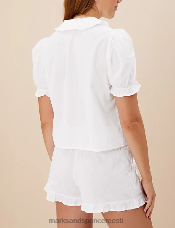 Riietus ee Marks & Spencer unisex puhtast puuvillast Dobby pidžaamapüksid valge NZTRN3586