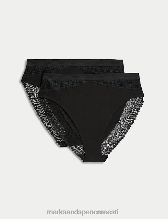 Riietus ee Marks & Spencer unisex 2pk valguskontrolliga puuvillased kõrged püksid must NZTRN4249
