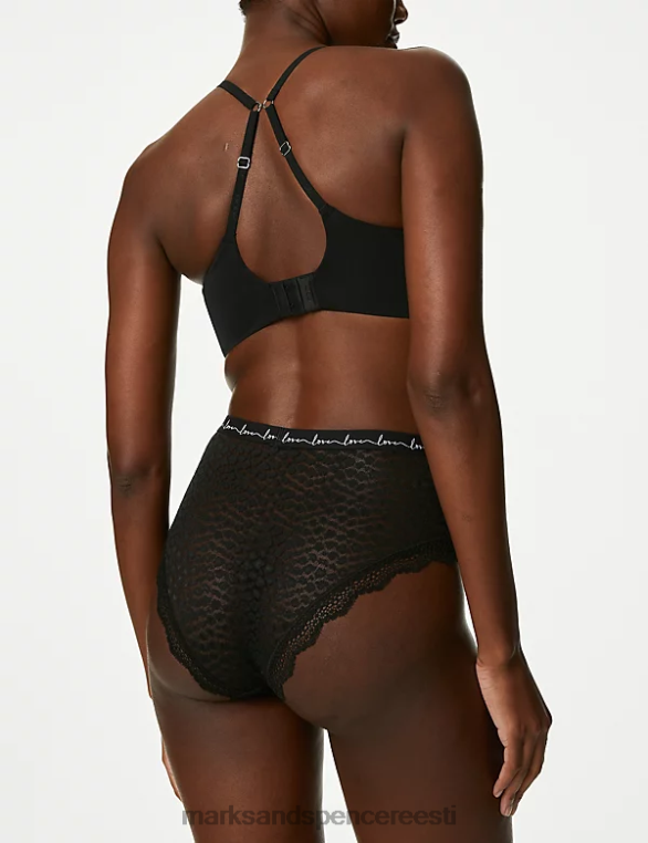 Riietus ee Marks & Spencer unisex 3-osalised pitsist ja võrgust kõrge vöökohaga Brasiilia püksid must NZTRN4677