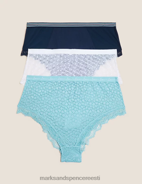 Riietus ee Marks & Spencer unisex 3-osalised pitsist ja võrgust kõrge vöökohaga Brasiilia püksid türkiissinine segu NZTRN4298