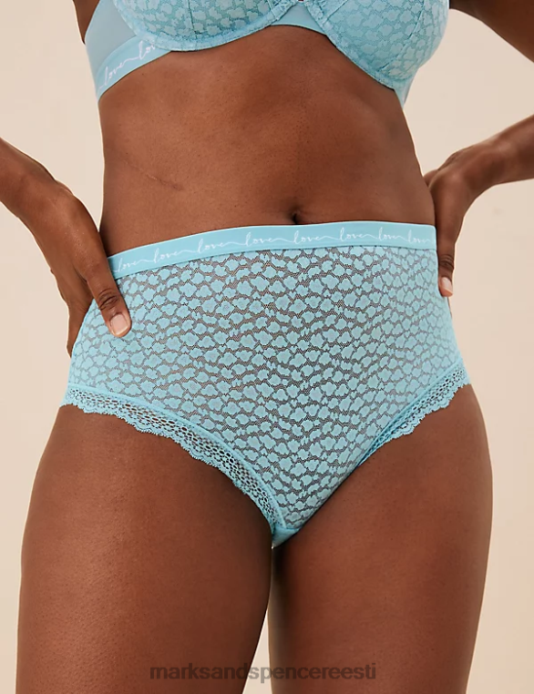 Riietus ee Marks & Spencer unisex 3-osalised pitsist ja võrgust kõrge vöökohaga Brasiilia püksid türkiissinine segu NZTRN4298