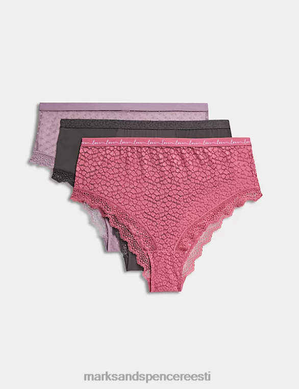 Riietus ee Marks & Spencer unisex 3-osalised pitsist ja võrgust kõrge vöökohaga Brasiilia püksid vaarikasegu NZTRN4678